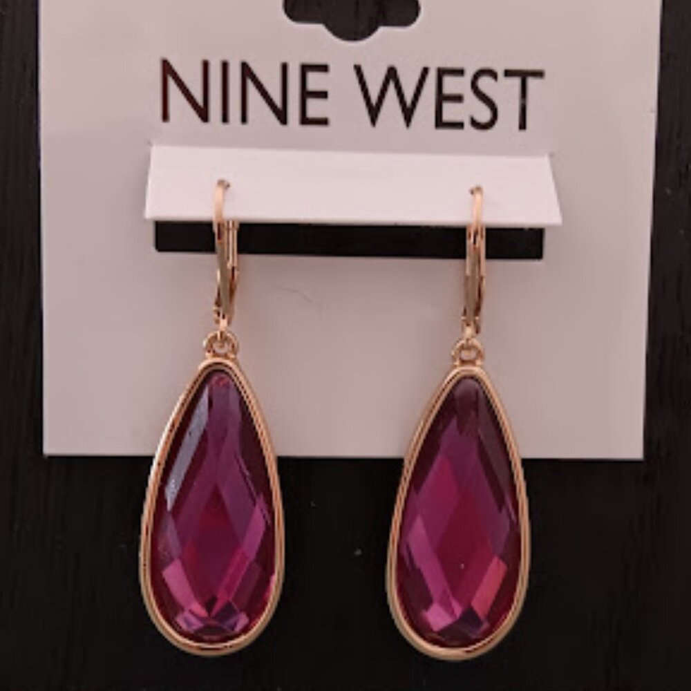 NINE WEST Mod/Contemporary Gold Purple Crystal Teardrop Earrings**NEW!